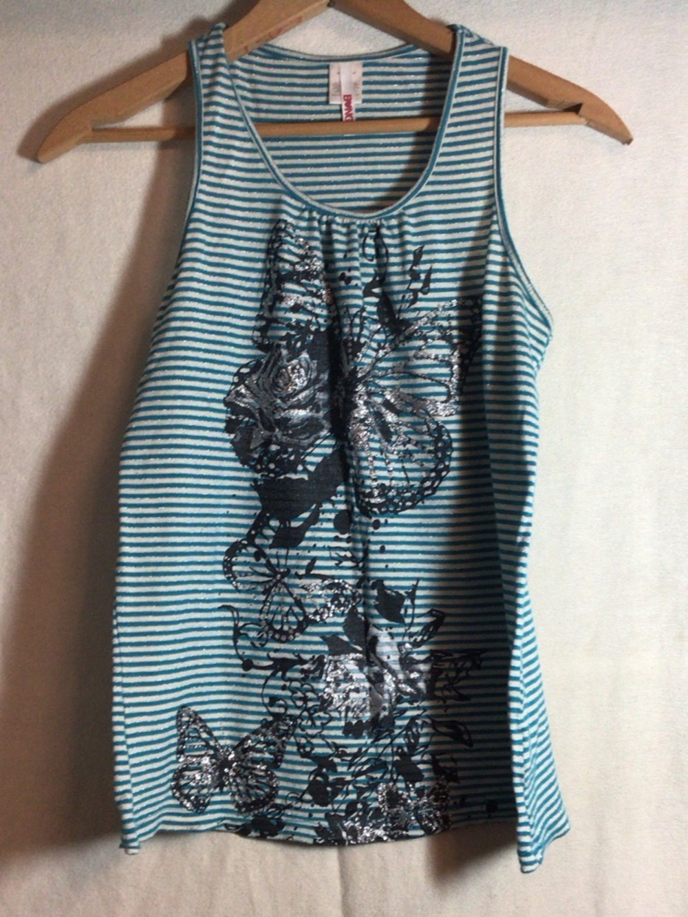 BONGO Teal & White Sparkle Striped Tank
